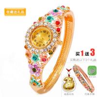 民族手工艺术手镯表女士手表女景泰蓝镯子手链镶钻表 缤纷彩(送手镯+吊坠+电子+礼盒)