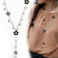 远方情浪漫花朵珍珠毛衣链时尚长款项链韩版少女心颈链配饰品N32 浪漫花朵毛衣链 黑色