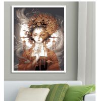 diy数字油画花宴女孩半面妆学生手绘涂色减压填色客厅装饰画40*50 5184半面妆 40x50无框【只有画布+颜料画笔