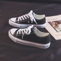 休闲帆布鞋女百搭小白球鞋学生板鞋2021潮鞋新款女鞋韩版经典布鞋 黑色 标准码号 35