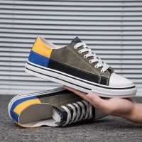 帆布鞋男低帮学生男鞋子韩版韩流百搭春季2020新款拼色休闲布鞋 黑色 39