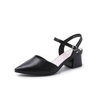 大东2021新款春季优雅知性甜心尖头拼色时尚中空鞋女鞋21C1076A 黑色 34