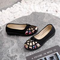 夏季老北京布鞋女网鞋单鞋镂空防滑软底中老年妈妈鞋一脚蹬凉鞋女 黑色 34