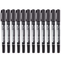 得力双头儿童绘画勾线笔学生画画笔黑色小双头油性记号笔粗细批发 6824黑色12支