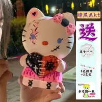 hellokitty儿童diy手工涂色玩具上色娃娃涂鸦彩绘存钱罐男女白胚 kitty黑暗