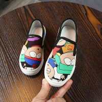 2021春秋新款男女童鞋帆布鞋涂鸦鞋一脚蹬布鞋单鞋潮 花色 卡通黑色 25 内长15.8厘米