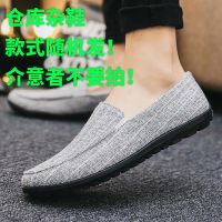 春季帆布鞋豆豆鞋男士休闲鞋韩版潮流一脚蹬懒人鞋子百搭男鞋透气 ETD-4W37TA白色 随机 44