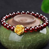 男士霸气招财貔貅手串镀越南沙金貔貅情侣手链辟邪保平安 金玫瑰石榴石 透明袋子简易包装