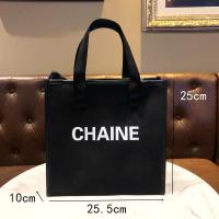 雾花小香风化妆包亚麻字母手提袋时尚四方迷你妈咪包蝴蝶结饭盒包 四方手提黑色