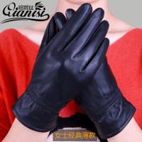 真皮手套男士冬季加绒加厚保暖女士羊皮骑行摩托车骑车薄款皮手套 黑色女士[经典款][薄款] M(小号)