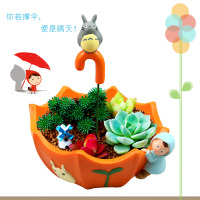 Zakka复古怀旧卡通创意龙猫小梅小王子吉吉黑猫咪老师小雨伞花盆 注意看清尺寸和说明 中