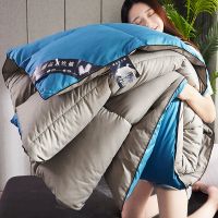 被子四季通用空调被单双人春秋被薄宿舍太空被冬天加厚保暖棉被芯 卡其+宝蓝 150x200cm[4斤春秋]