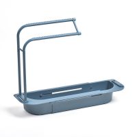 厨房多功能水槽置物架抹布架水池伸缩架水池沥水架海绵沥水置物架 [蓝色]可伸缩抹布架