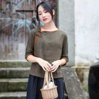 2021夏装上衣棉麻唐装中国风女装茶服禅意禅服茶艺师服装民国小衫 图片色 M 建议穿90-105斤