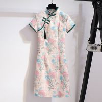 2021年新款年轻款旗袍改良版连衣裙女夏季小个子收腰复古少女裙子 粉色带吊坠 S 适合80-95斤