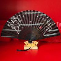 中国风女式扇仙鹤花鸟汉服绢扇复古风随身折叠舞蹈6寸国潮小扇子 新仙竹黑骨 无扇套