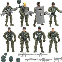特种兵人士兵公仔8只套装二战军事战争场景军人儿童怀旧小人玩具 8款兵人+如图装备