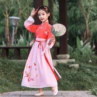 汉服儿童中国风飘逸超仙春秋女童夏季公主唐装纱裙小女孩新款古装 印花仙鹤 110送赠品