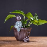 创意绿萝水培植物透明玻璃水养花瓶插花花器办公客厅桌面装饰摆件 哥窑花器【莲藕】-莲藕送文竹