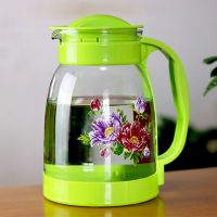凉水壶1800ML印花玻璃冷水壶KTV用果汁壶花荼壶加厚耐热水壶 杯子 绿色 1800ML冷水壶