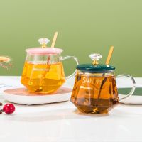 恒温玻璃杯子透明带把咖啡杯情侣水杯女家用茶杯伴手礼马克杯带盖 绿色lucky单杯邮购包装