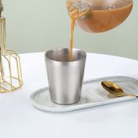 马克杯带盖304不锈钢双层办公保温杯情侣磨砂儿童防摔家用水杯子 180ML 拉丝不带盖款