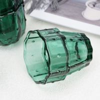 冬季家用仙人掌玻璃水杯套装6只耐热简约茶杯ins家用玻璃杯子 无把手绿色两件套