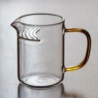 耐热直身绿茶公道杯一体过滤杯耐高温玻璃分茶器带把泡茶月牙杯 金把新月杯350ml[有嘴无盖]