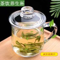 加厚耐热玻璃水杯 带盖茶饮杯 带把透明杯子办公家用喝水杯泡茶杯 1个装