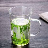 泡花茶杯玻璃杯单杯有盖带把茶水男女士耐热加厚透明水杯350毫升 绿茶杯[350毫升]