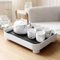 双层家用茶盘托盘茶杯茶具沥水干泡盘现代小型储水塑料茶托盘茶海 长方形 外白内咖