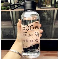 韩国创意水杯塑料杯男女学生水瓶便携大容量随手杯太空杯茶杯 透明黑盖数字款