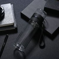 双层玻璃杯茶水分离泡茶杯男女士大容量创意便携过滤水杯 黑色 500ML