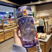 带吸管韩版ins风创意塑料杯便携刻度水杯男女学生防摔400ml杯子 紫色400ml 单杯