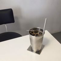简约ins咖啡馆金属托盘水杯点心餐盘饰品收纳盘拍照道具北欧烤盘 330ml不锈钢杯-7.6*10.7