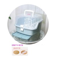 防尘沥水杯架托盘茶杯置物晾干架放杯子奶瓶餐具收纳箱盒加厚带盖 孔雀蓝(送支架+置物栏)