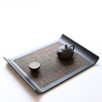 原创新中式防滑垫托盘创意茶盘托盘水果盘长方形托盘茶杯水杯托盘【10月3日发完】 黑色+无防滑垫小号7776
