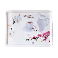 长方形密胺托盘欧式家用水杯壶茶盘塑料托盘水果盘加厚带底座茶盘 新/白玉兰(加厚)带腿 小号