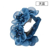 丸子头盘发器头饰韩国发拤时髦辣妈优雅气质花朵发夹女后脑勺顶夹 盘发抓夹B天蓝