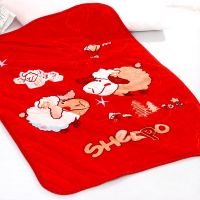 婴儿毛毯抱被初生新生儿童双层加厚冬季宝宝幼儿园午睡盖毯小被子 呆萌羊大红色1.4*1m加厚1.8斤 家用普通透明袋装