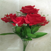 仿真花玫瑰花[秀丽玫]绢花花假家居客厅电视柜室内餐桌装饰摆件 红色单束(无花瓶)