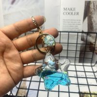 夜光创意韩版亮片大号五角星独角兽液体流沙钥匙扣学生生日礼物 蓝色五角星独角兽非夜光