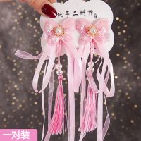 儿童发夹女新款女童古风蝴蝶结发卡可爱小公主假发辫头饰汉服配饰 F-03粉色