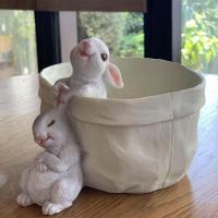 花园阳台仿真可爱小兔子花盆庭院园艺肉肉植物铜钱草花盆装饰造景 扯耳朵小兔子花盆-无孔