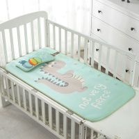 夏季婴儿凉席儿童床冰丝小席子幼儿园宝宝午睡软席卡通透气可水洗 绿色恐龙+枕头 100*56