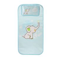 夏季儿童冰丝凉席床席3D印花透气可洗婴儿凉席凉枕枕头幼儿园凉席 蓝色长鼻象+升级枕头 110cm*60cm