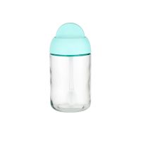 新疆百货哥一体盐罐盐味精厨房调料盒玻璃家用调味瓶罐子勺子 天蓝色