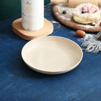 小麦秸秆菜盘子餐具套装家用创意少女心水果圆形可微波塑料防摔盘 米色 菜盘2个装[宽20CM]
