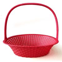 中秋塑料仿藤水果篮送礼包装礼盒手提篮子果篮装水果店开业用花篮 C款红色
