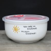 陶瓷分格饭盒便当盒微波炉专用碗密封带盖分隔长方形上班族保鲜盒 5寸汤碗太阳(其他图备注